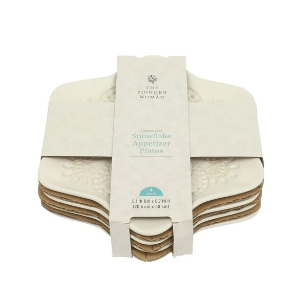 Pioneer Woman Vintage Lace Snowflake 4-Pk Stoneware Plates White 8.5-in Gift NEW - Picture 9 of 9